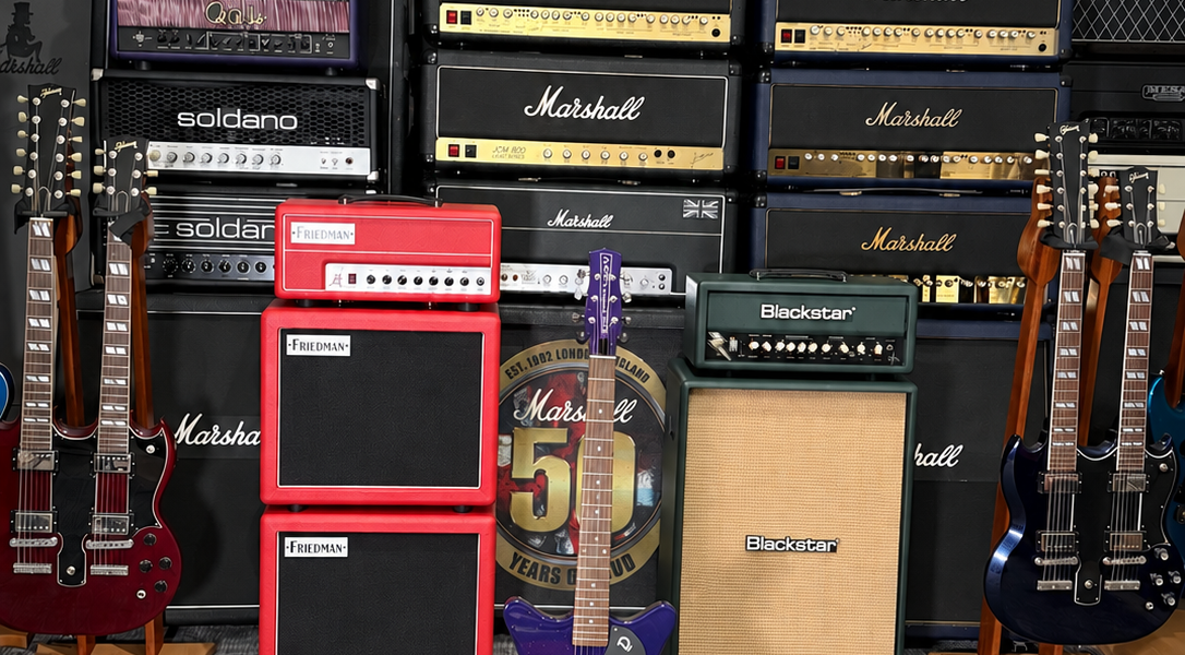 Guitars and amplifiers on display at Supernova Music in Memphis, TN